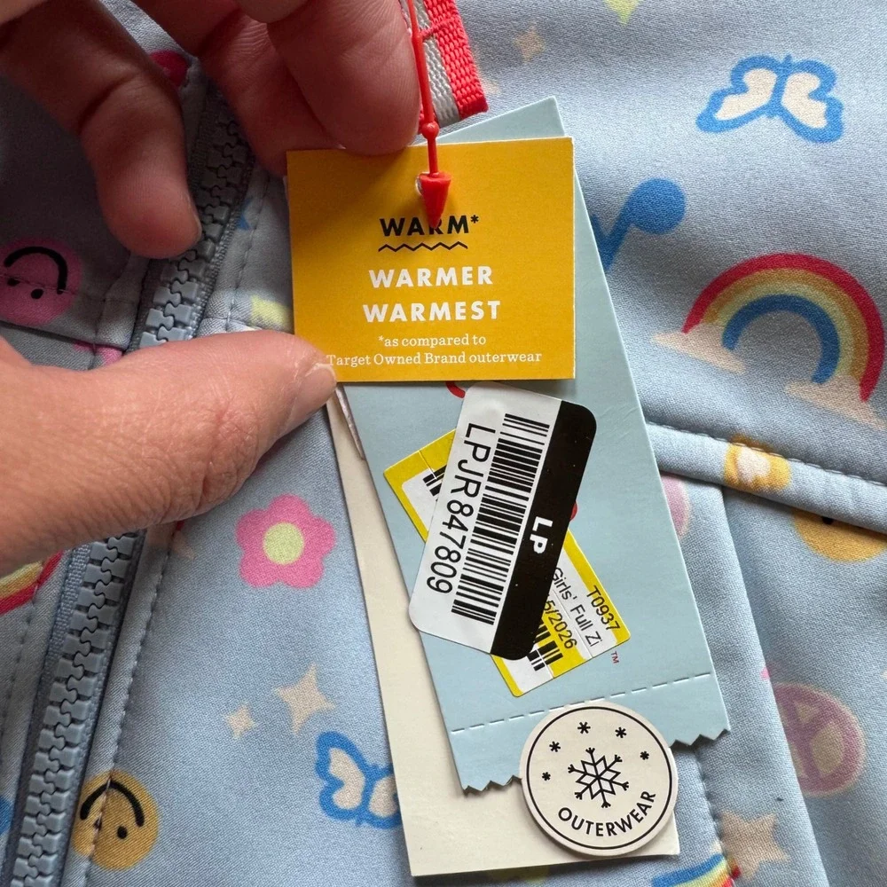 Cat & Jack Baby Girls 12M Rainbow Smiley Softshell Jacket Light Blue NWT